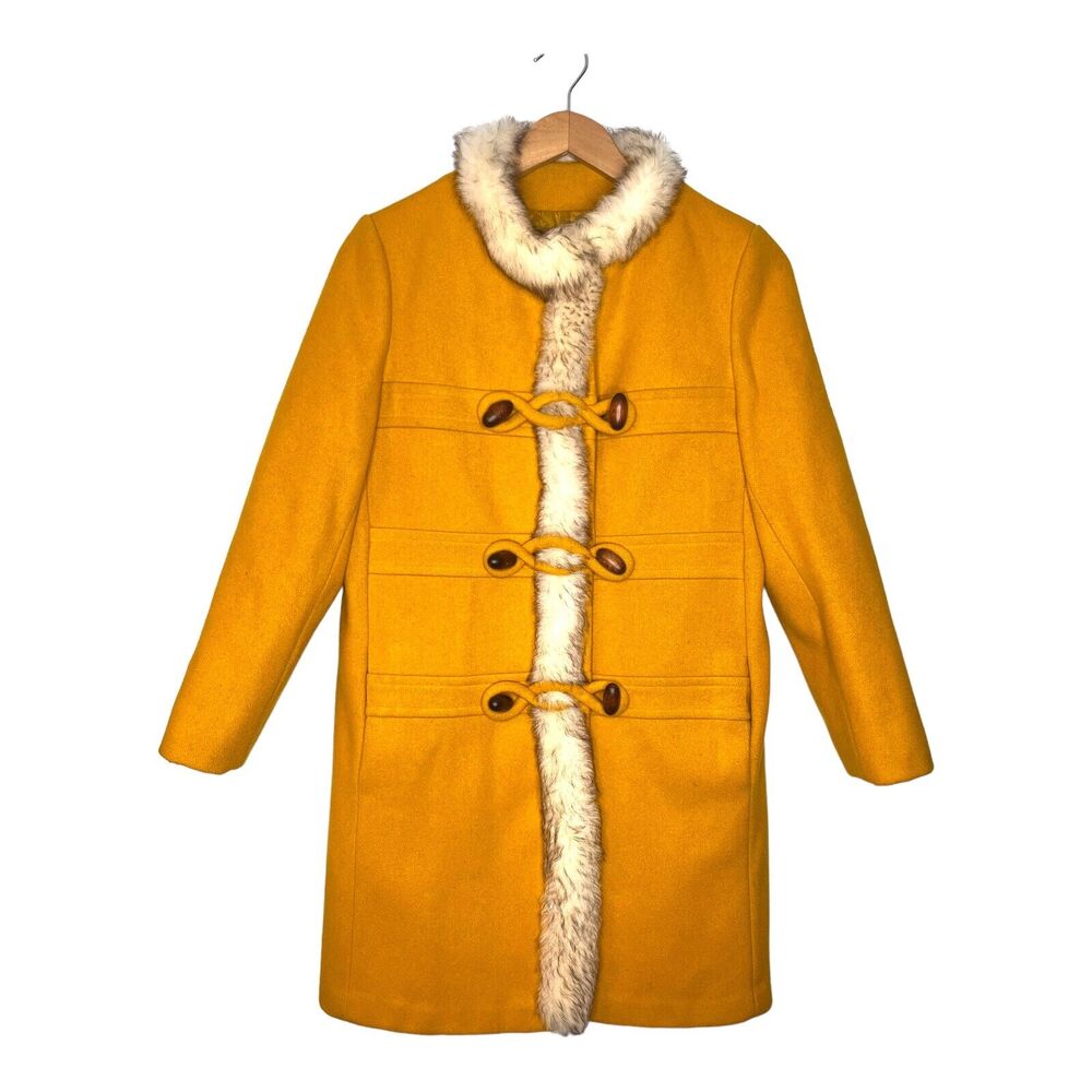 Arthur Jay Vintage MCM Yellow Rovercoat Wool Faux Fur Trim Long Fashion Jacket